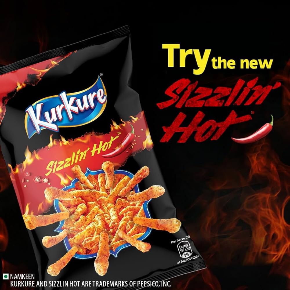 Kurkure Sizzlin Hot Crisps 78g (Full box of 30 packets)