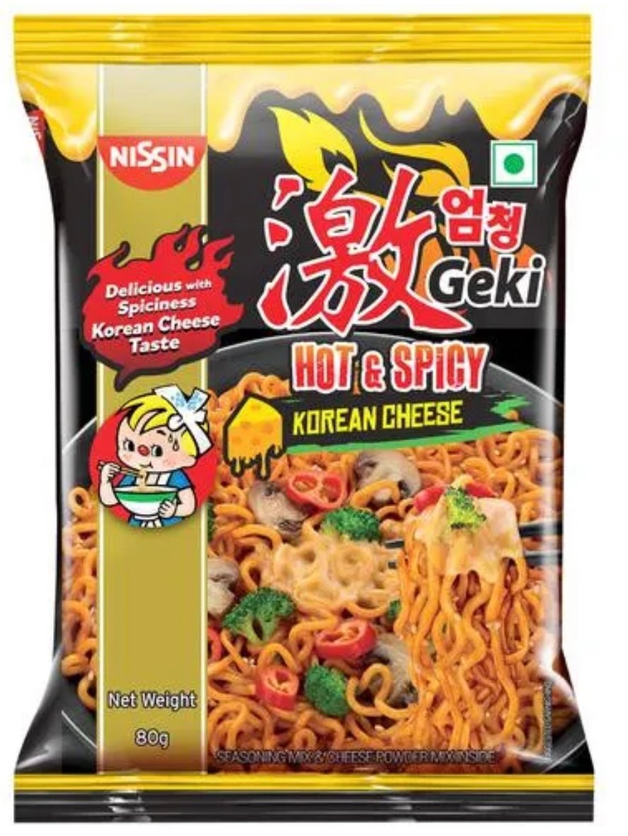 Nissin Geki Hot & Spicy Korean Cheese Noodles 80g (PACK OF 10)