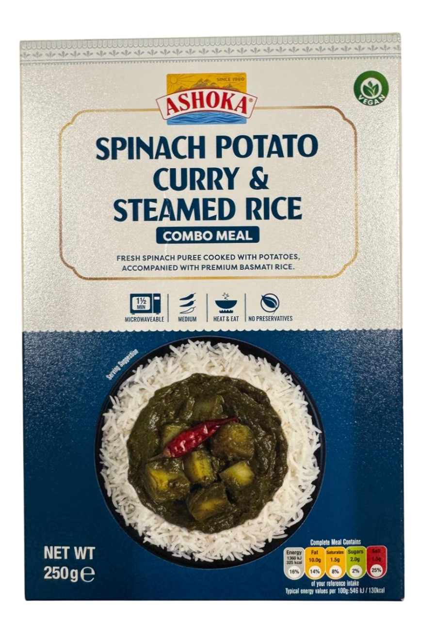 Ashoka Heat & Eat - Spinach Potato Curry & Steamed Rice 250g