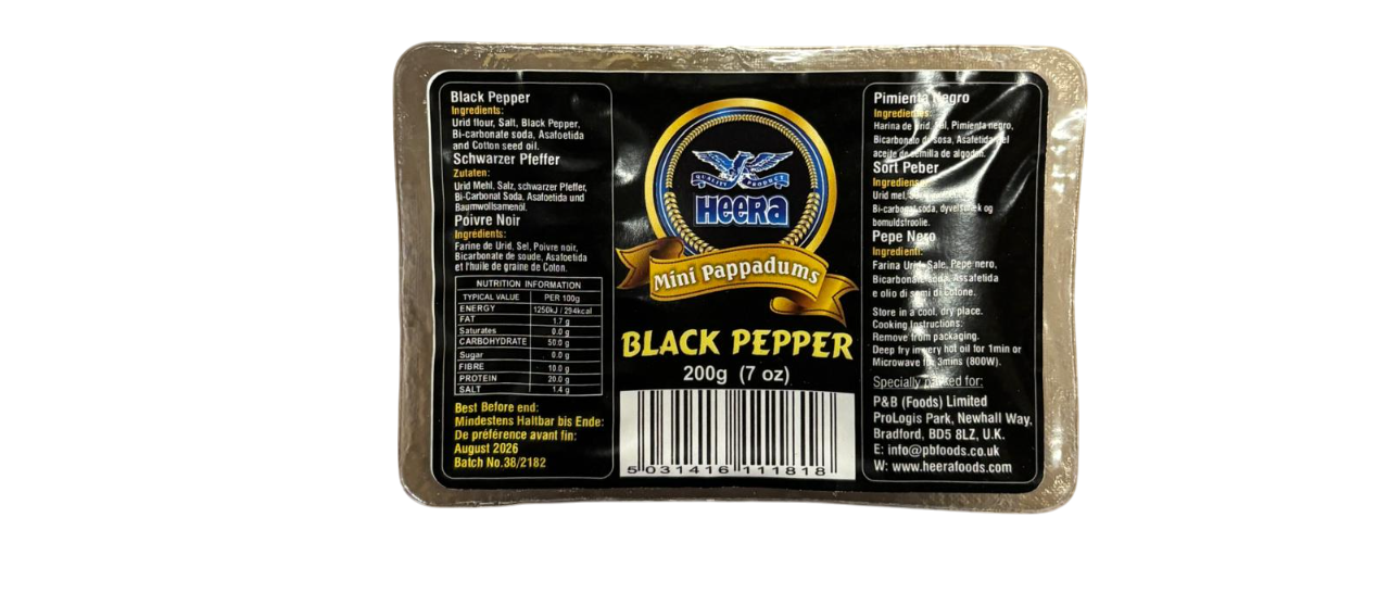 Heera Premium Mini Papad - Black Pepper 200g