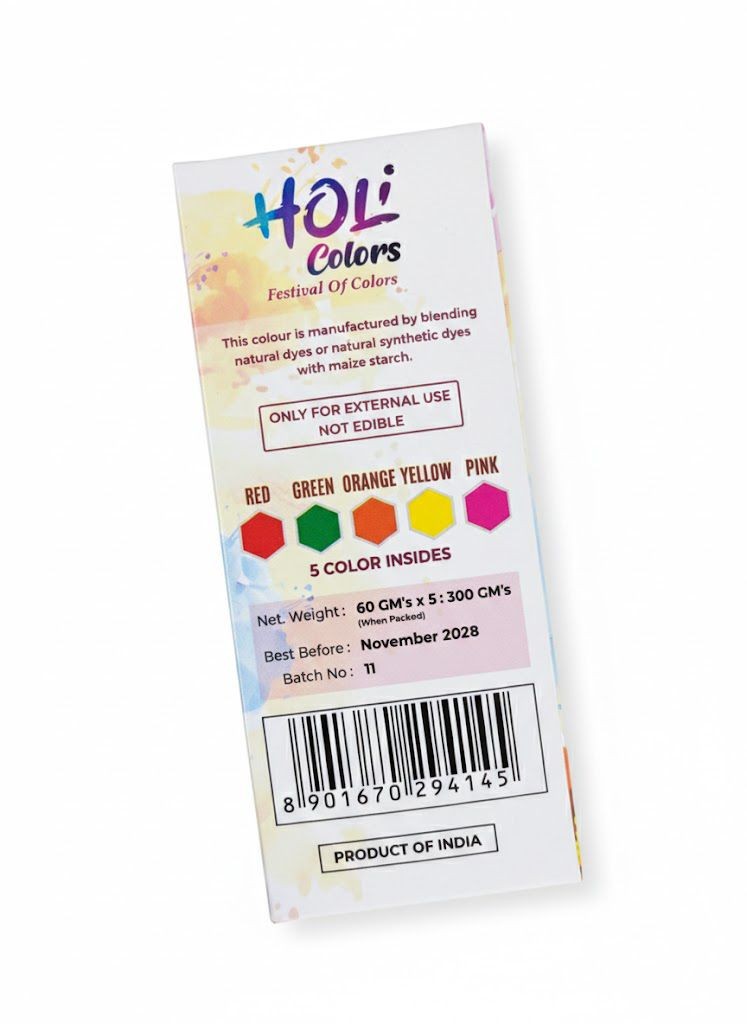 Hriyaan Holi Colours (Pack of 5) 300g