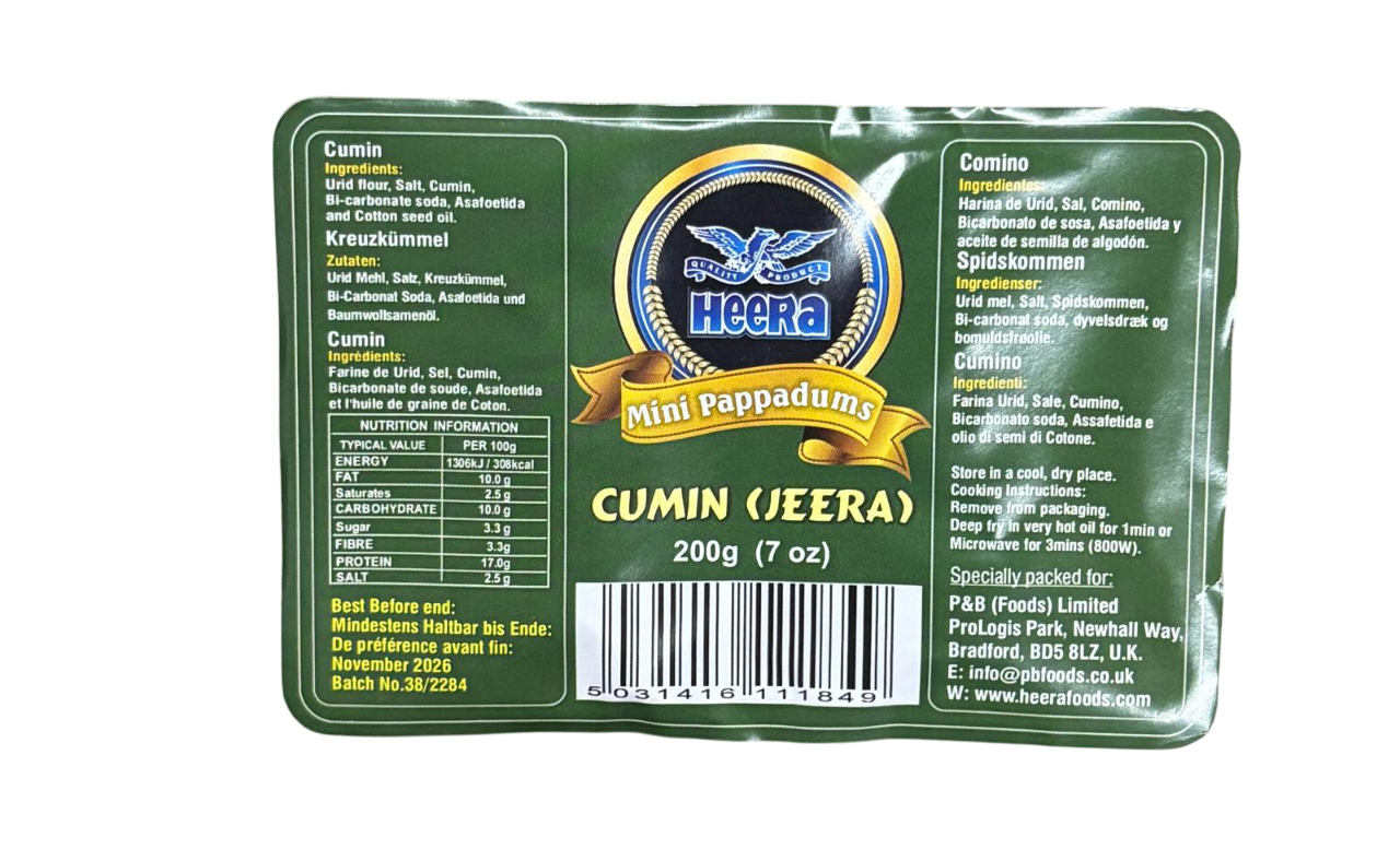 Heera Premium Mini Papad - Jeera (Cumin) 200g