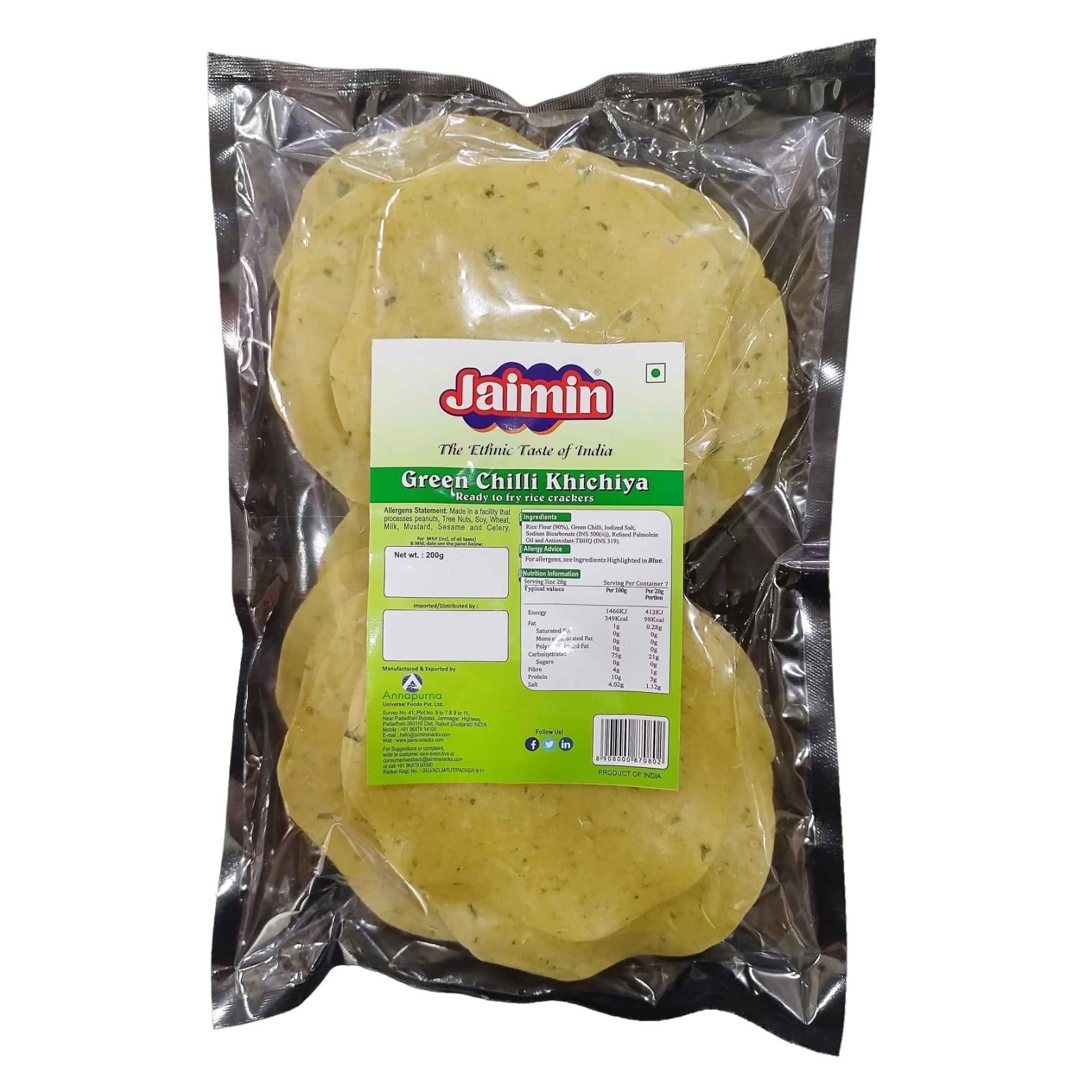 Jaimin Green Chilli Khichiya (Ready To Fry Rice Crackers) 200g