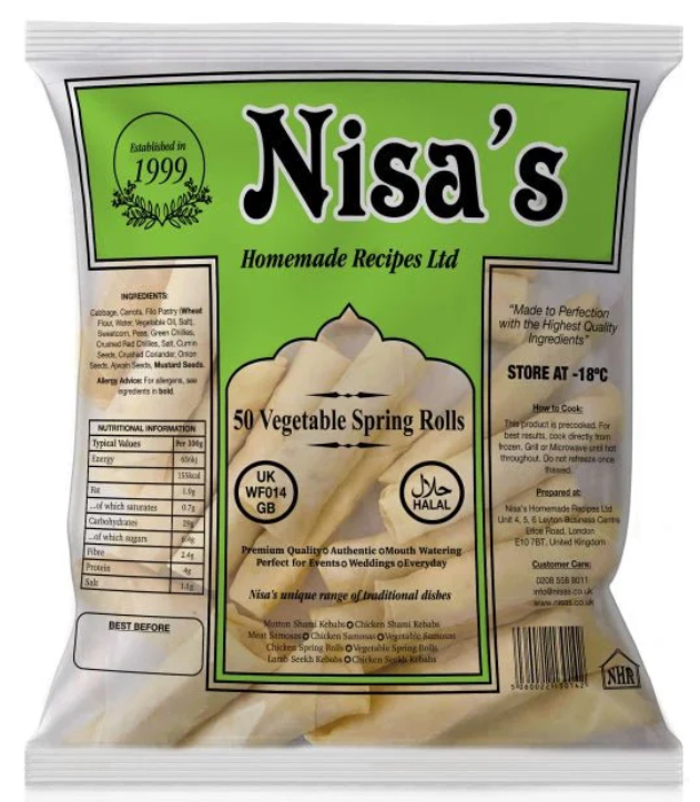 Nisa Premium Frozen Vegetable Spring Rolls (50 pieces)