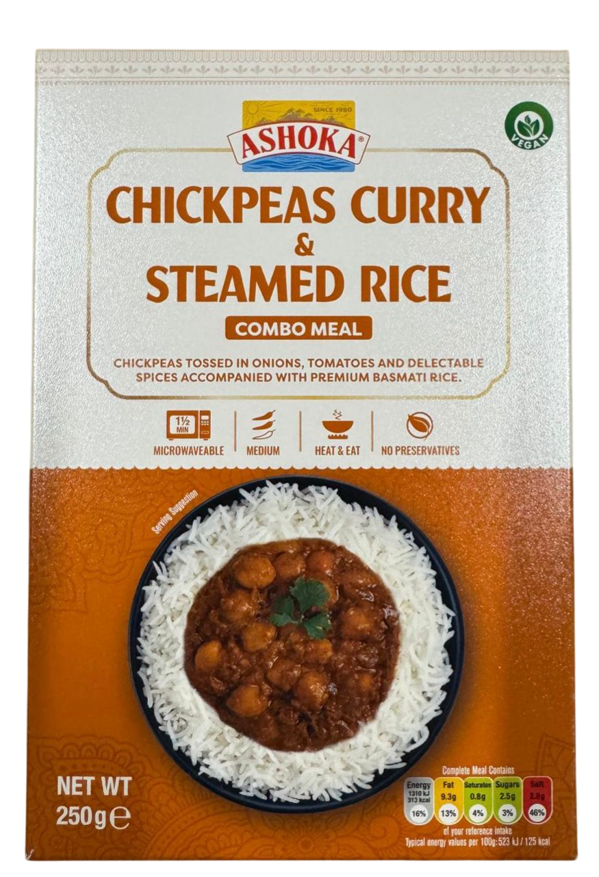 Ashoka Heat & Eat - Chick Peas Curry & Steamed Rice 250g