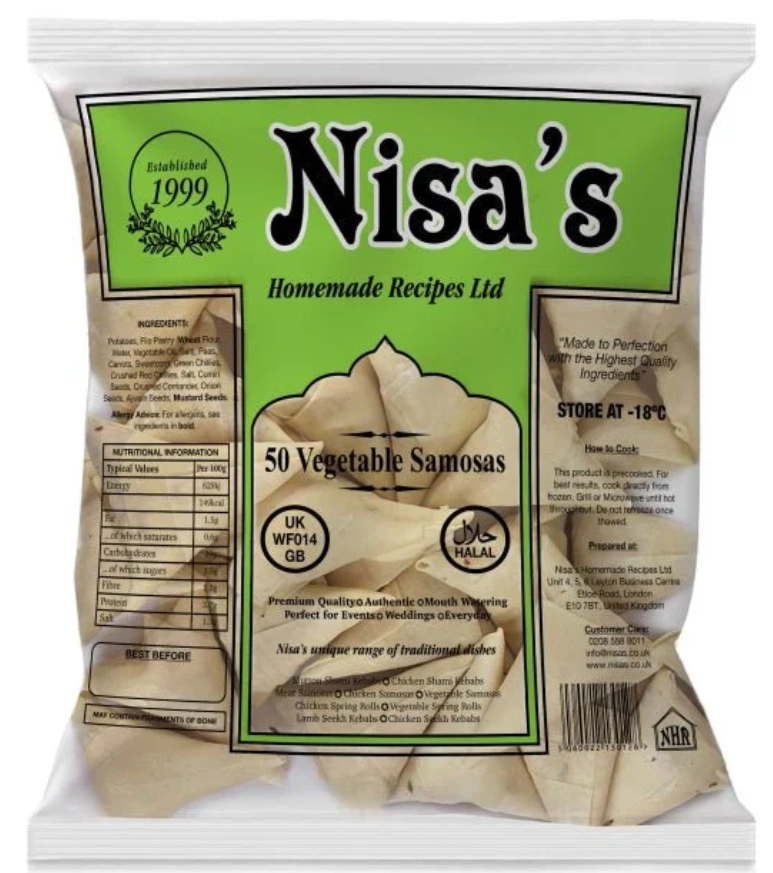 Nisa Premium Frozen Vegetable Samosas (50 pieces)