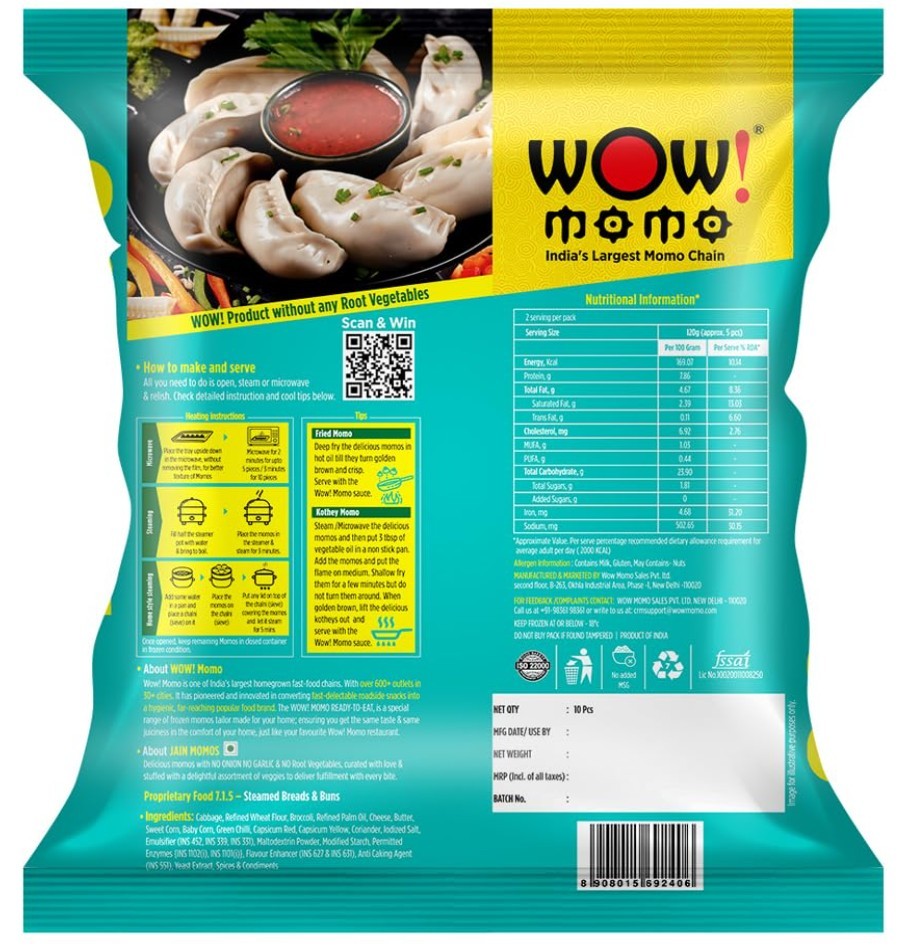 Wow Momo's - Frozen Jain Momo's 240g (10 Pieces)