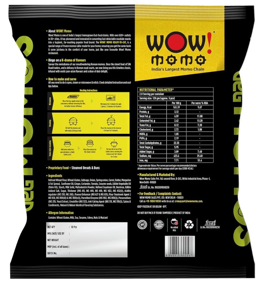 Wow Momo's - Frozen Veg Korean Momo's 240g (10 pieces)