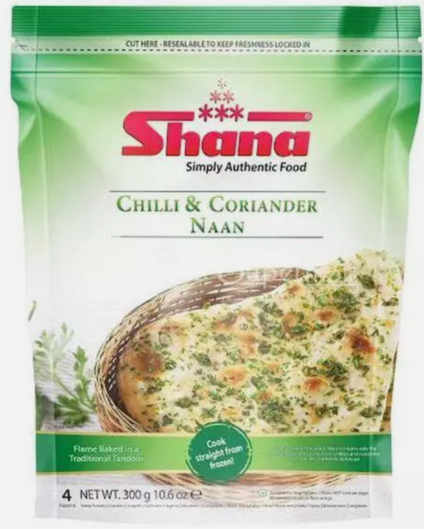 Shana Frozen Chilli & Coriander Naan Bread 300g